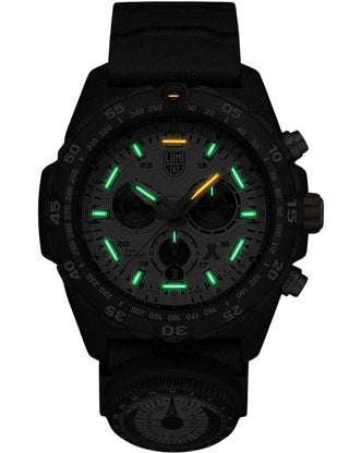 Angle shot of Luminox Chronograph XB.3748 Grey Dial Black Strap Unisex Watch on white background