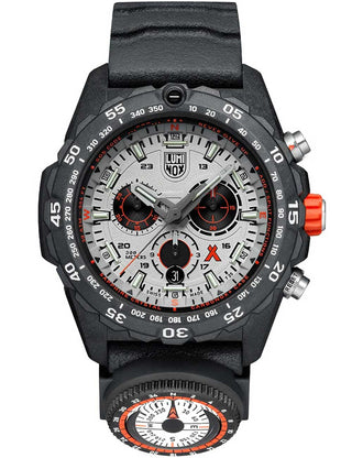 Front view of Luminox Chronograph XB.3748 Grey Dial Black Strap Unisex Watch on white background