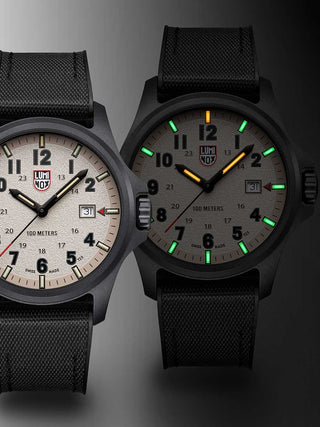 Angle shot of Luminox XL.1971.SET Grey Dial Black Silicone Unisex Watch on white background