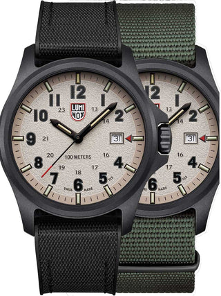 Front view of Luminox XL.1971.SET Grey Dial Black Silicone Unisex Watch on white background