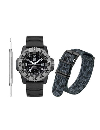 Angle shot of Luminox XL.3351.1.SET Black Unisex Watch on white background