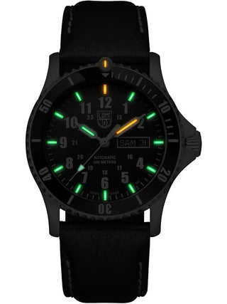 Angle shot of Luminox XS.0921 Black Leather Unisex Watch on white background