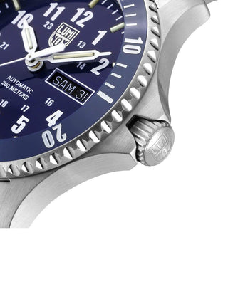 Angle shot of Luminox XS.0924 Blue Dial Silver Stainless Steel Unisex Watch on white background