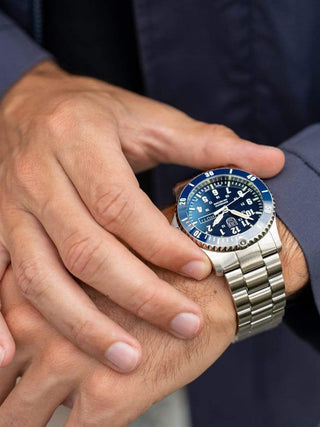 Angle shot of Luminox XS.0924 Blue Dial Silver Stainless Steel Unisex Watch on white background