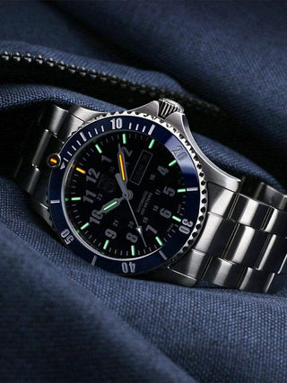 Angle shot of Luminox XS.0924 Blue Dial Silver Stainless Steel Unisex Watch on white background