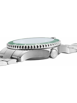Angle shot of Luminox XS.0937 Green Dial Silver Stainless Steel Unisex Watch on white background