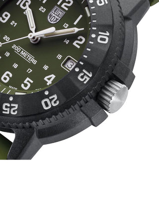 Angle shot of Luminox XS.3013.EVO.S Green Unisex Watch on white background