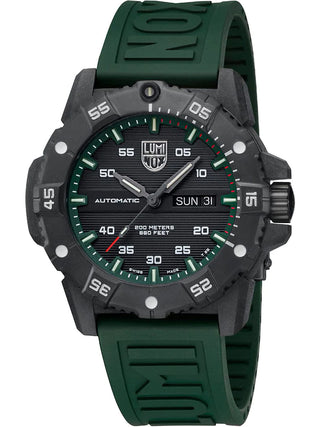Angle shot of Luminox XS.3877 Black Dial Green Strap Unisex Watch on white background