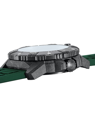 Angle shot of Luminox XS.3877 Black Dial Green Strap Unisex Watch on white background
