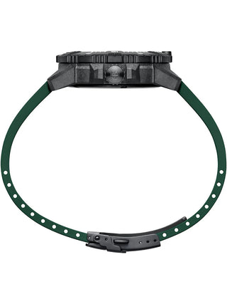 Angle shot of Luminox XS.3877 Black Dial Green Strap Unisex Watch on white background