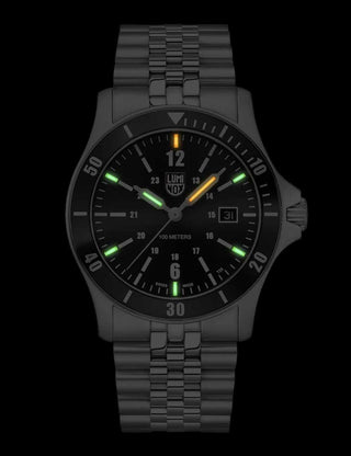 Angle shot of Luminox XS.0911 Black Dial Silver Stainless Steel Unisex Watch on white background