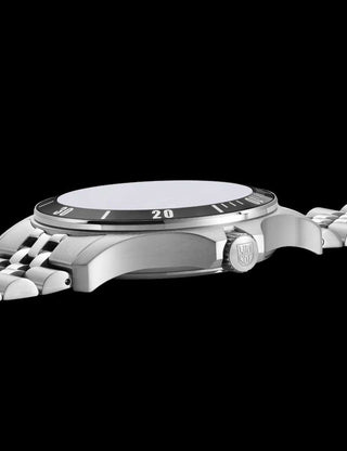 Angle shot of Luminox XS.0911 Black Dial Silver Stainless Steel Unisex Watch on white background