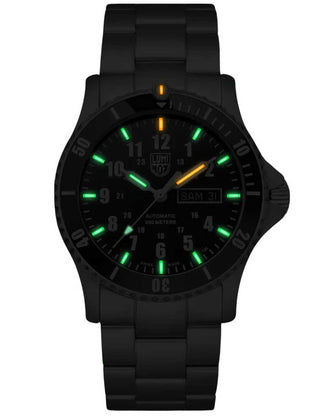 Angle shot of Luminox XS.0921.M Black Dial Silver Stainless Steel Unisex Watch on white background