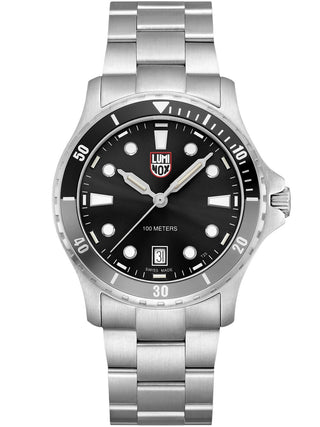 Front view of Luminox XS.0941 Black Dial Silver Stainless Steel Unisex Watch on white background