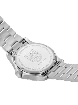 Angle shot of Luminox XS.0943 Blue Dial Silver Stainless Steel Unisex Watch on white background