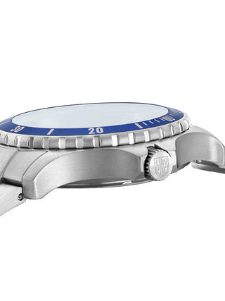 Angle shot of Luminox XS.0943 Blue Dial Silver Stainless Steel Unisex Watch on white background