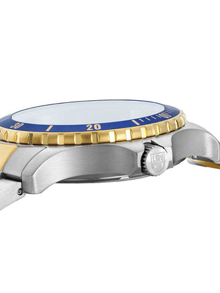Angle shot of Luminox XS.0944 Blue Dial Gold Stainless Steel Unisex Watch on white background