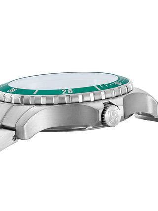 Angle shot of Luminox XS.0957 Green Dial Silver Stainless Steel Unisex Watch on white background
