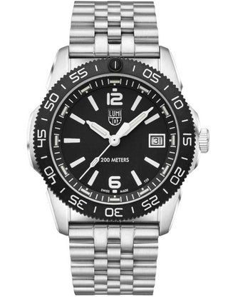 Front view of Luminox XS.3122M.1 Black Dial Silver Stainless Steel Unisex Watch on white background