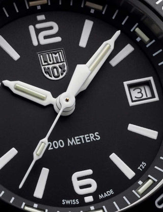 Angle shot of Luminox XS.3122M.1 Black Dial Silver Stainless Steel Unisex Watch on white background