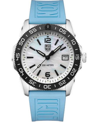 Front view of Luminox XS.3124M Mother Of Pearl Dial Blue Strap Unisex Watch on white background