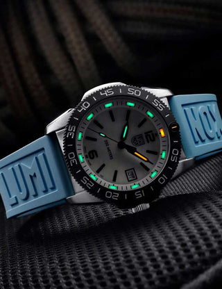 Angle shot of Luminox XS.3124M Mother Of Pearl Dial Blue Strap Unisex Watch on white background
