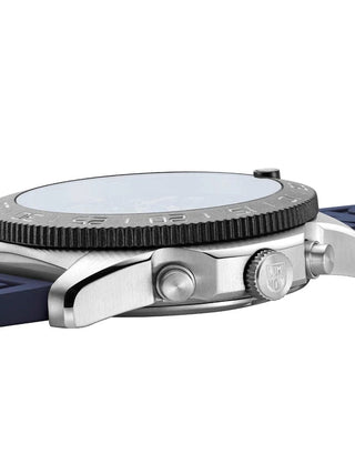 Angle shot of Luminox Chronograph XS.3143.SET Black Dial Blue Strap Unisex Watch on white background