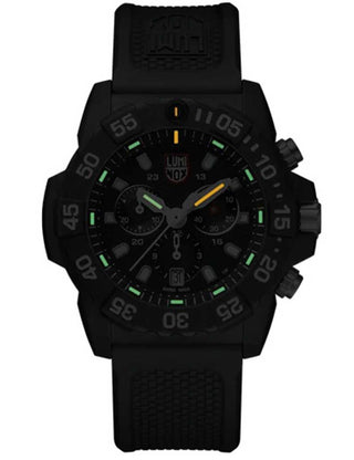 Angle shot of Luminox Chronograph XS.3182 Black Dial Silver Stainless Steel Unisex Watch on white background