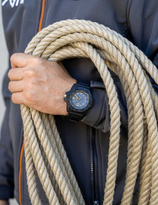 Angle shot of Luminox XS.3508.GOLD Grey Dial Black Strap Unisex Watch on white background