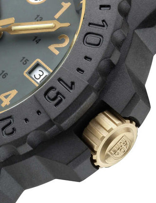 Angle shot of Luminox XS.3508.GOLD Grey Dial Black Strap Unisex Watch on white background