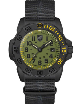 Front view of Luminox XS.3517.NSF.SET Green Dial Black Textile Unisex Watch on white background