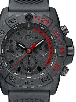 Front view of Luminox Chronograph XS.3581.EY Black Silicone Unisex Watch on white background