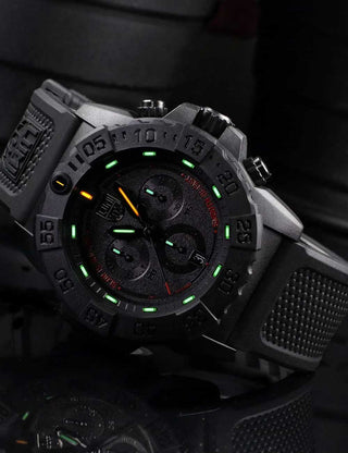 Angle shot of Luminox Chronograph XS.3581.SIS Black Unisex Watch on white background