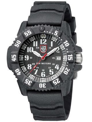 Angle shot of Luminox XS.3801.L Black Silicone Unisex Watch on white background