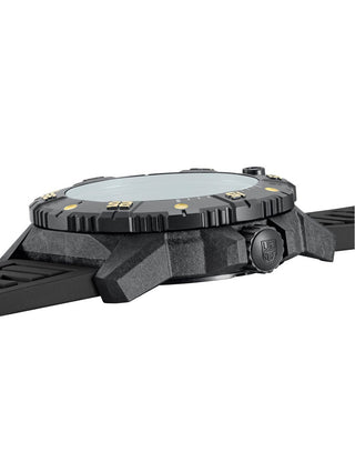 Angle shot of Luminox XS.3865.GOLD Black Silicone Unisex Watch on white background