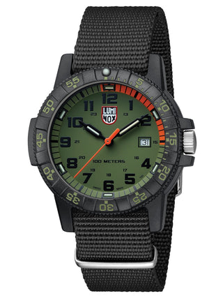 Front view of Luminox XS.0337 Green Dial Black Textile Unisex Watch on white background