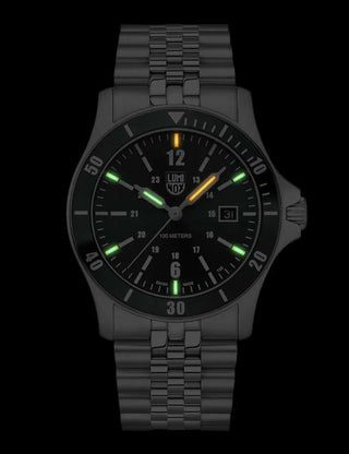 Angle shot of Luminox XS.0917 Green Dial Silver Stainless Steel Unisex Watch on white background