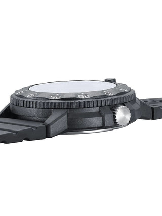 Angle shot of Luminox XS.3003.EVO.S Blue Dial Black Silicone Unisex Watch on white background