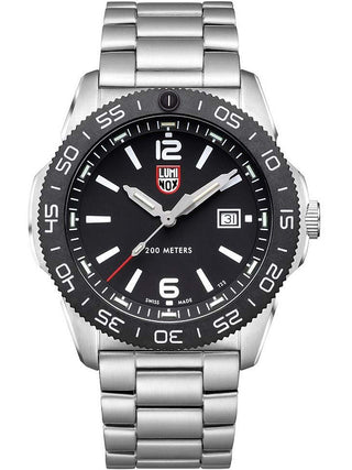 Angle shot of Luminox XS.3122 Black Dial Silver Stainless Steel Unisex Watch on white background
