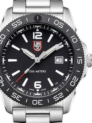 Front view of Luminox XS.3122 Black Dial Silver Stainless Steel Unisex Watch on white background